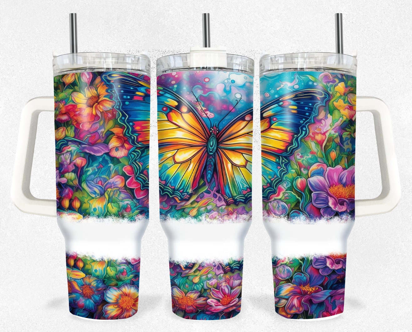 Butterflies and Flowers Custom Stanley Quencher 40oz Stainless Steel ...