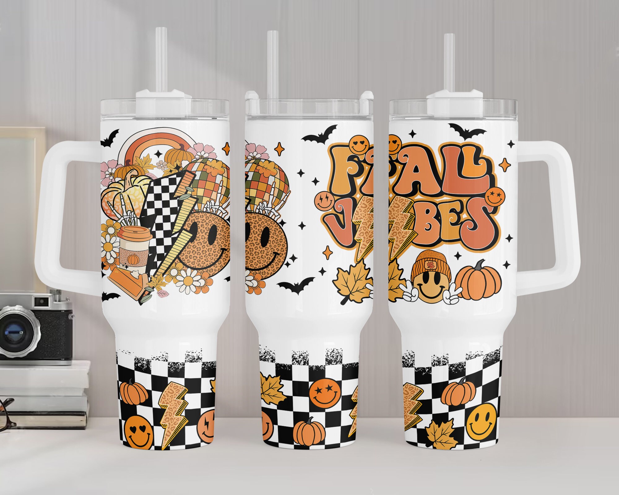 Retro Fall Vibes Custom Stanley Quencher 40oz Stainless Steel Tumbler ...