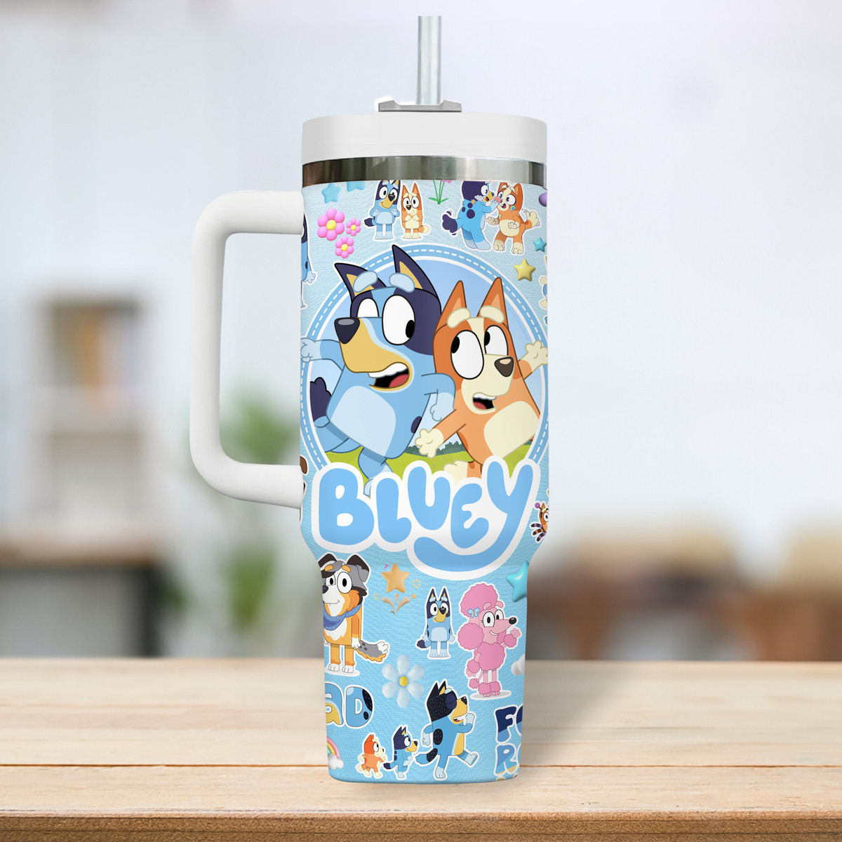 Bluey Cartoon Custom Stanley Quencher 40oz Stainless Steel Tumbler ...