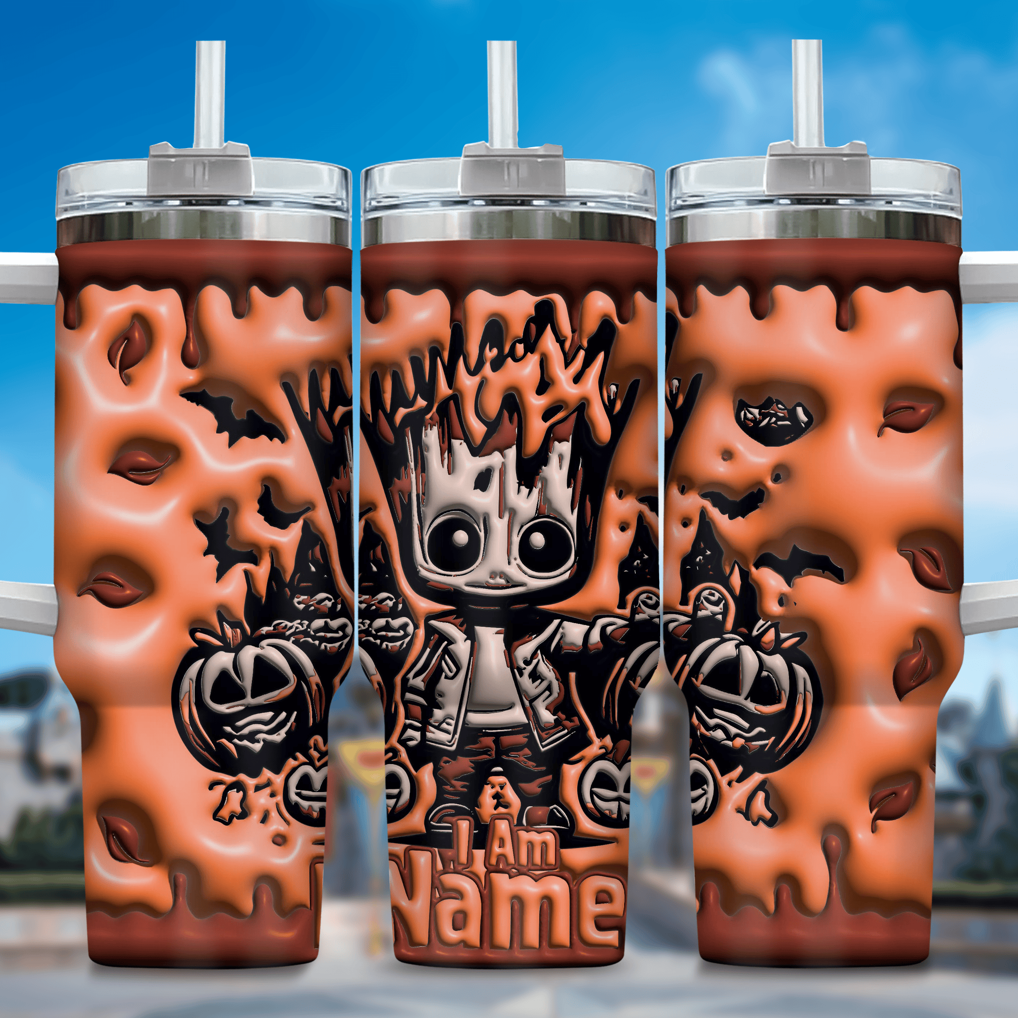 3D Baby Groot Cartoon Custom Stanley Quencher 40oz Stainless Steel Tumbler With Handle