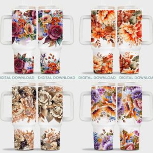 3D Floral Custom Stanley Quencher 40oz Stainless Steel Tumbler With Handle