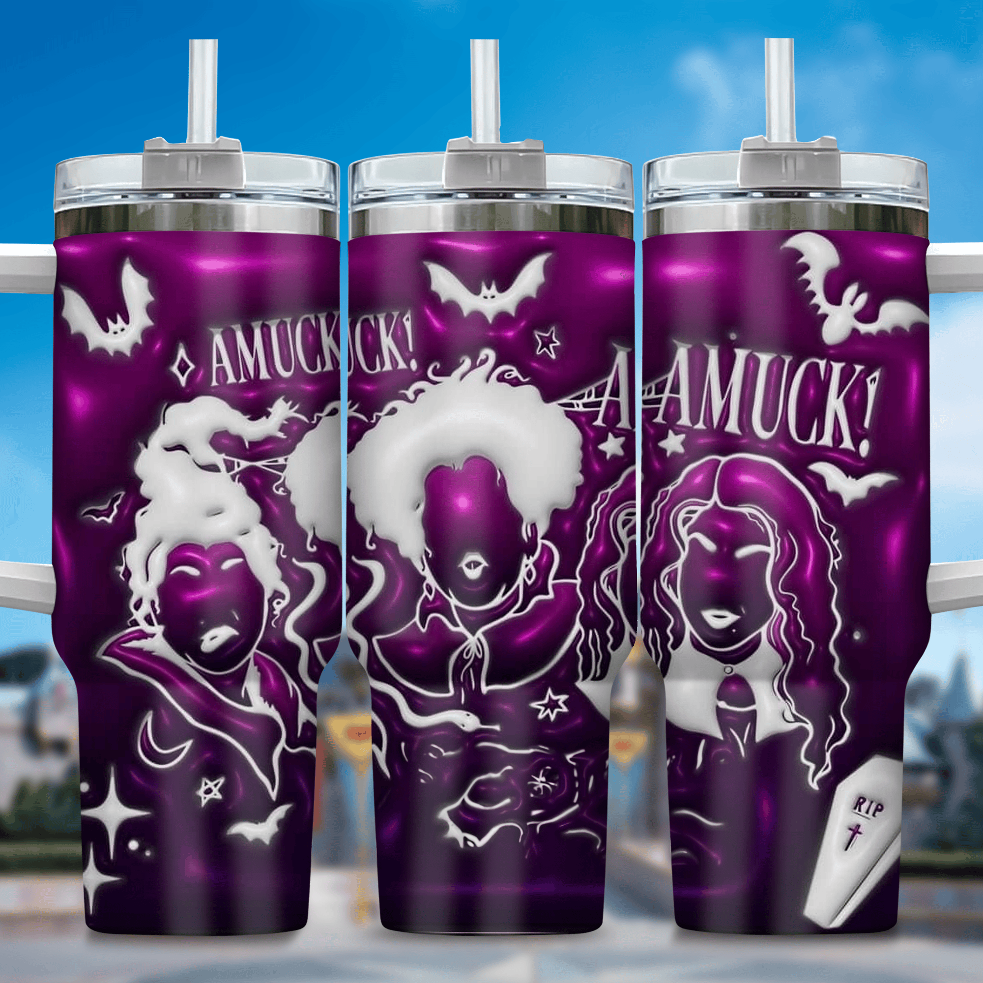 3D Hocus Pocus Movies Custom Stanley Quencher 40oz Stainless Steel Tumbler With Handle
