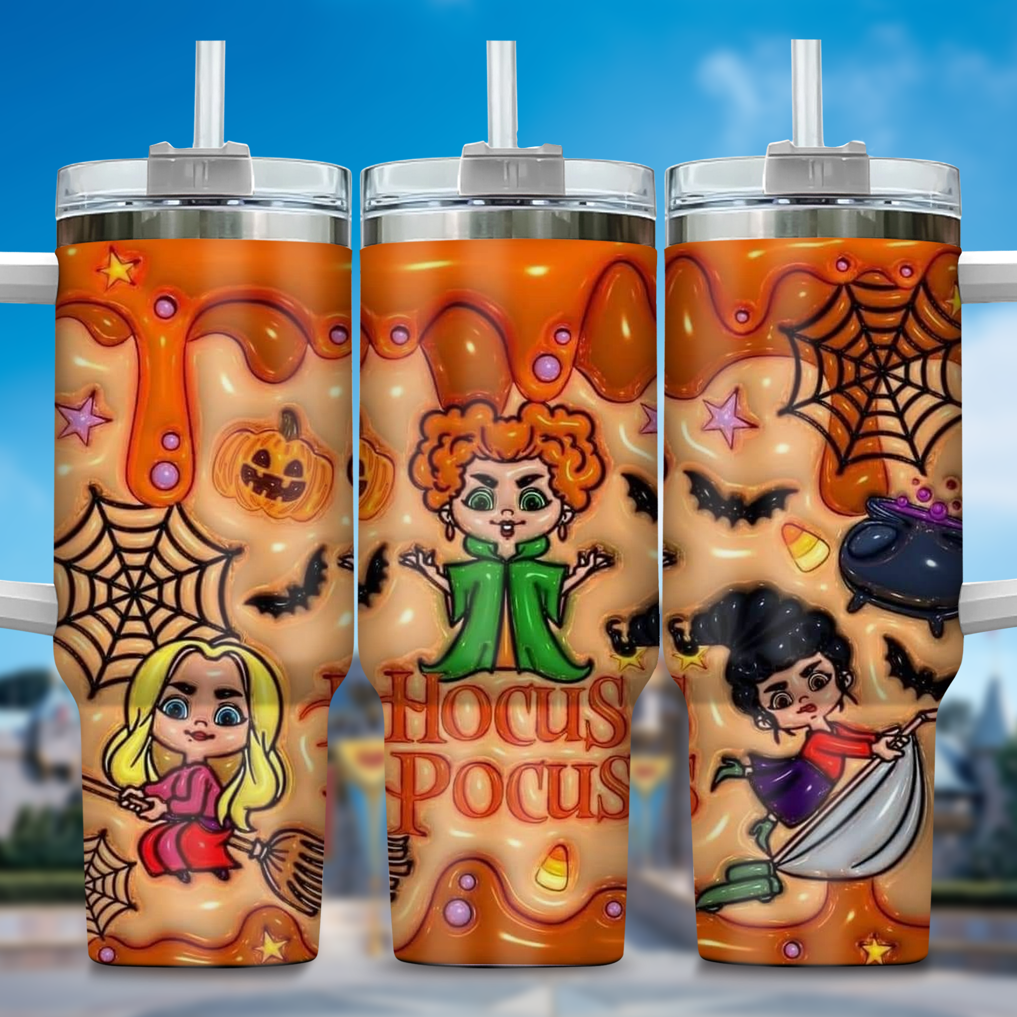 3D Hocus Pocus Movies Custom Stanley Quencher 40oz Stainless Steel Tumbler With Handle