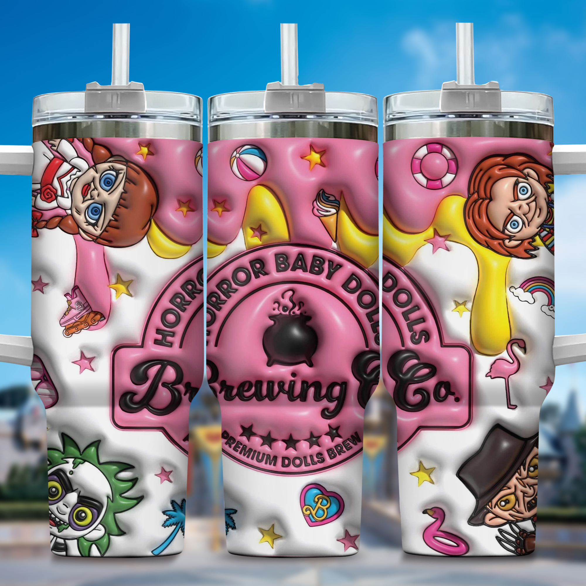 3D Horror Movies Custom Stanley Quencher 40oz Stainless Steel Tumbler With Handle