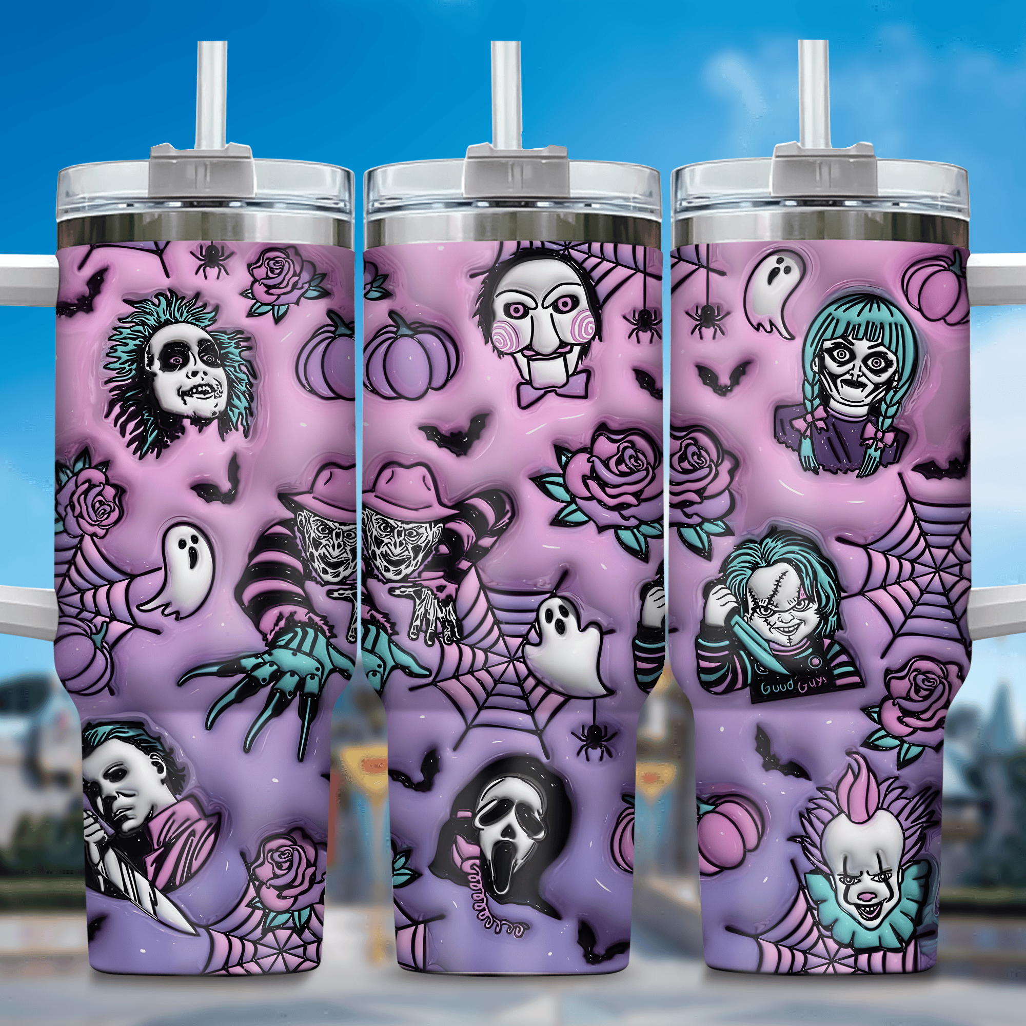 3D Horror Movies Custom Stanley Quencher 40oz Stainless Steel Tumbler With Handle