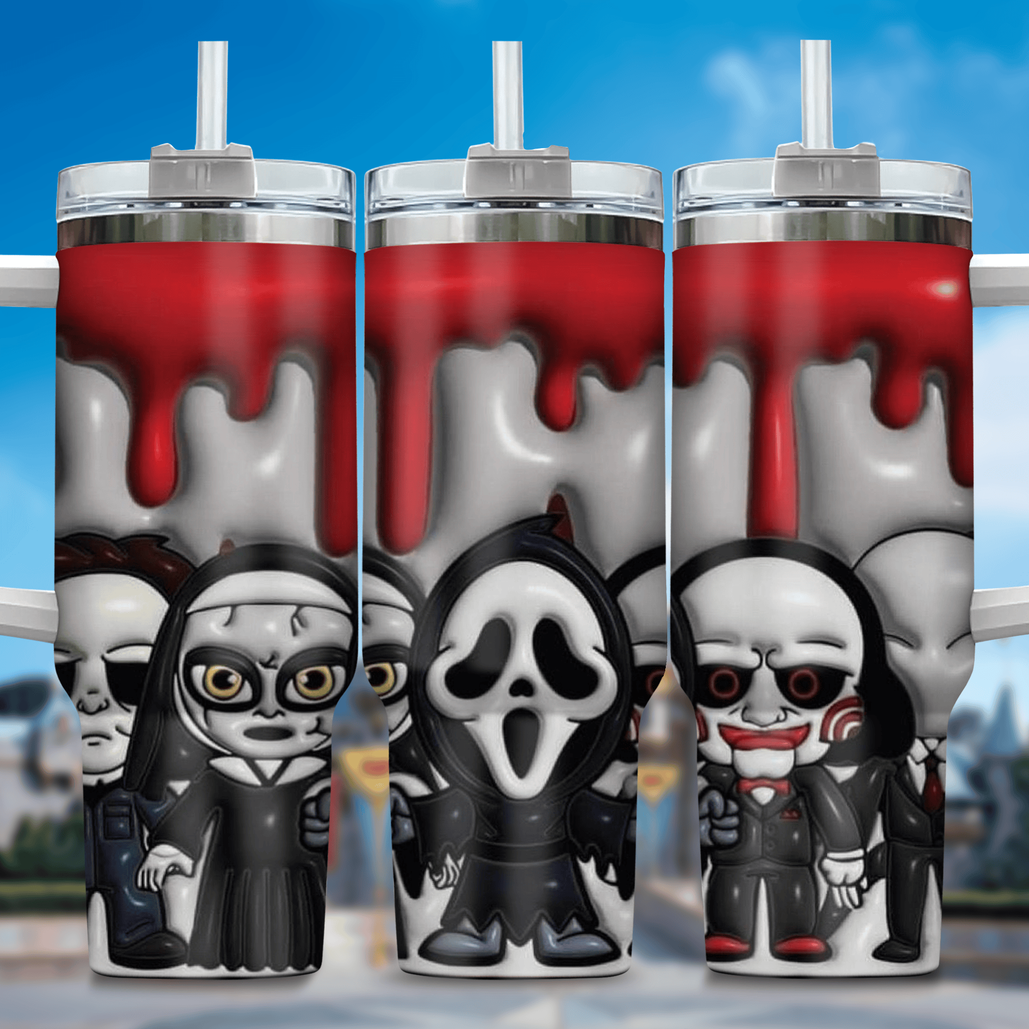 3D Horror Movies Custom Stanley Quencher 40oz Stainless Steel Tumbler With Handle
