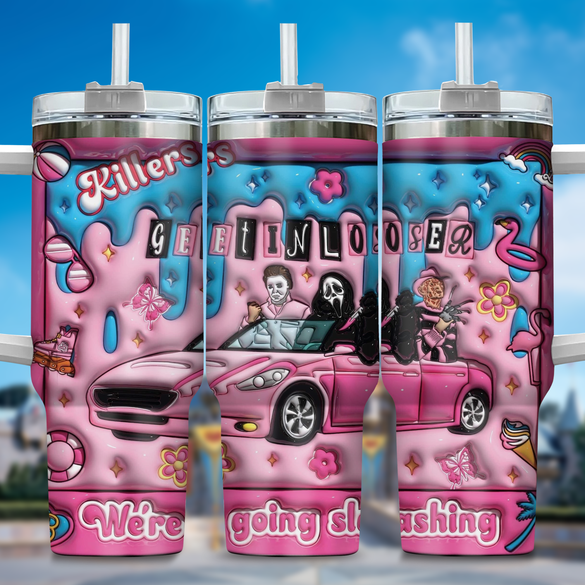 3D Horror Movies Custom Stanley Quencher 40oz Stainless Steel Tumbler With Handle