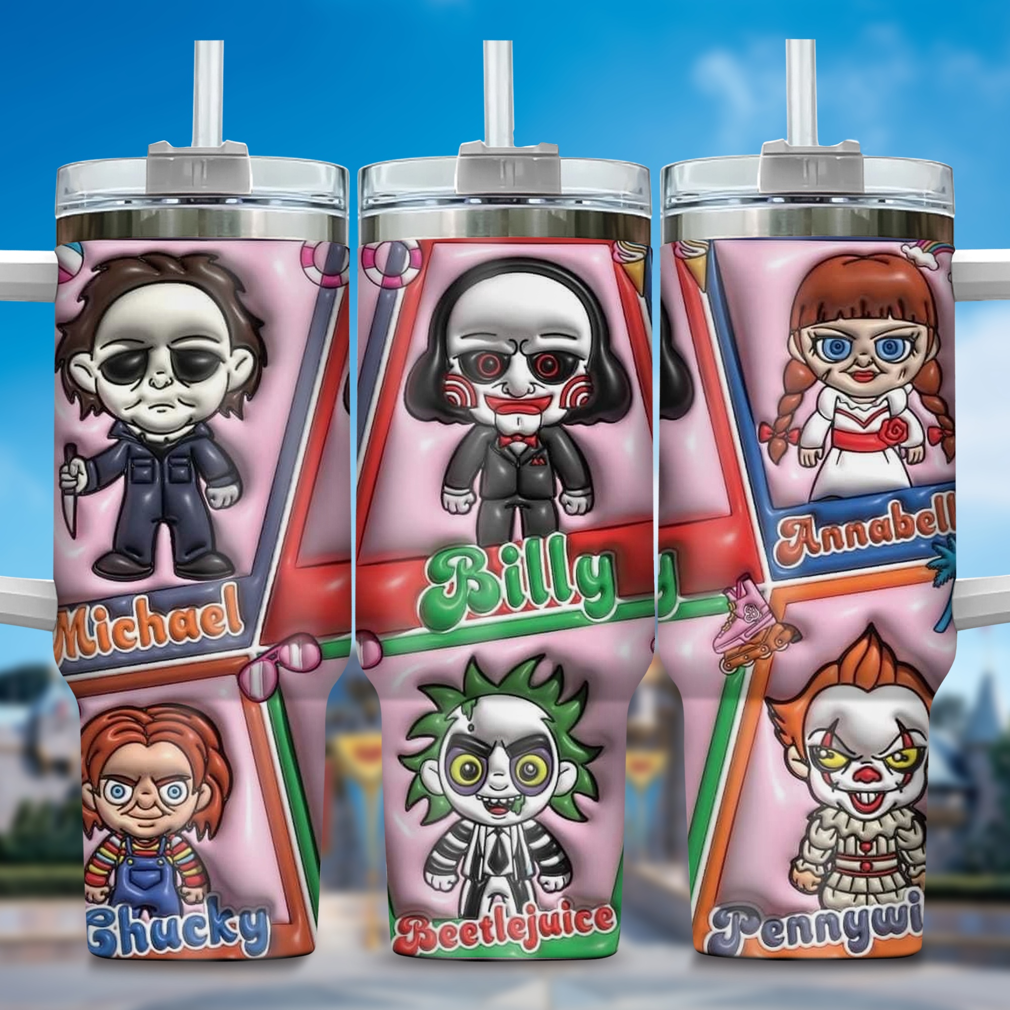 3D Horror Movies Custom Stanley Quencher 40oz Stainless Steel Tumbler With Handle