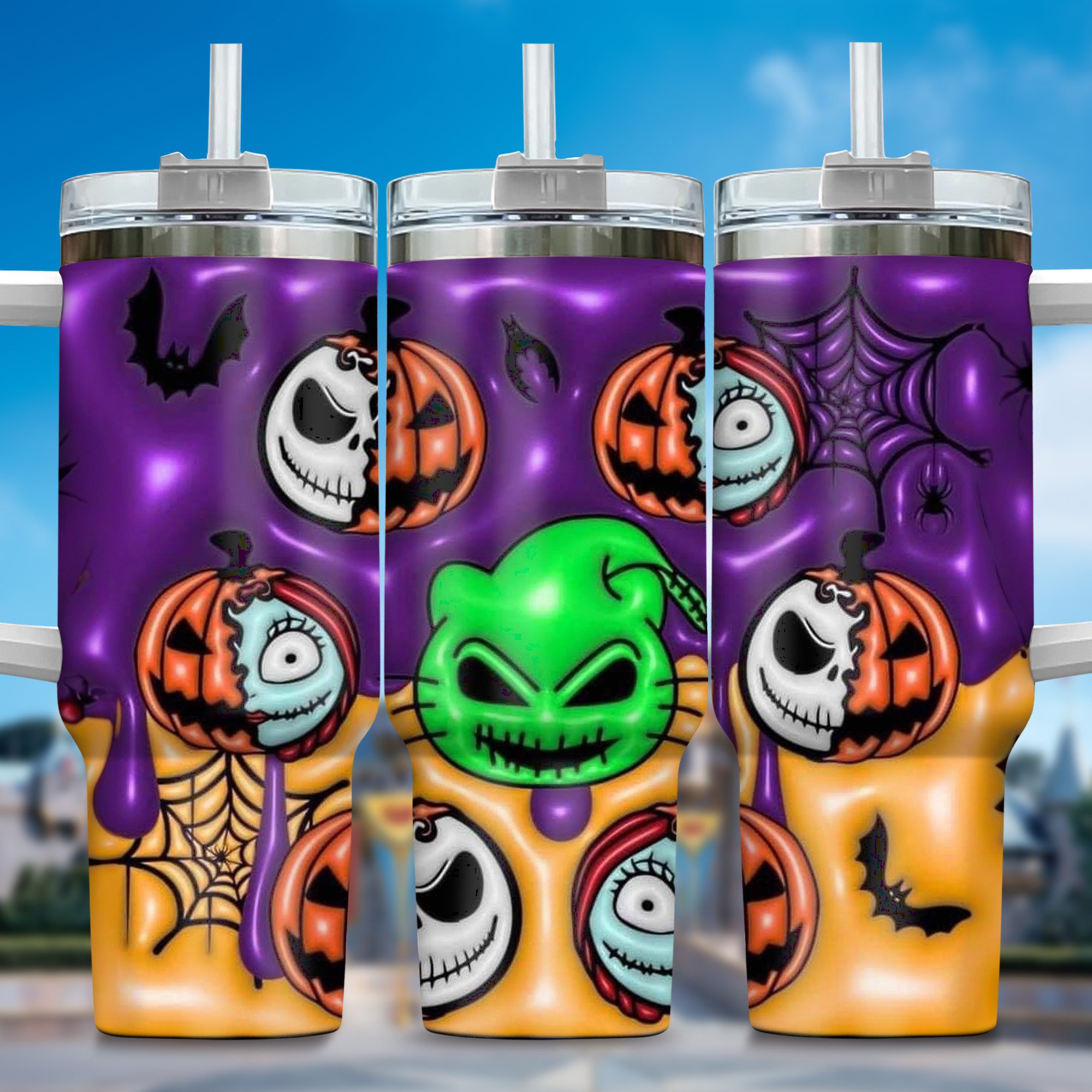 3D Jack and Sally Movies Custom Stanley Quencher 40oz Stainless Steel Tumbler With Handle
