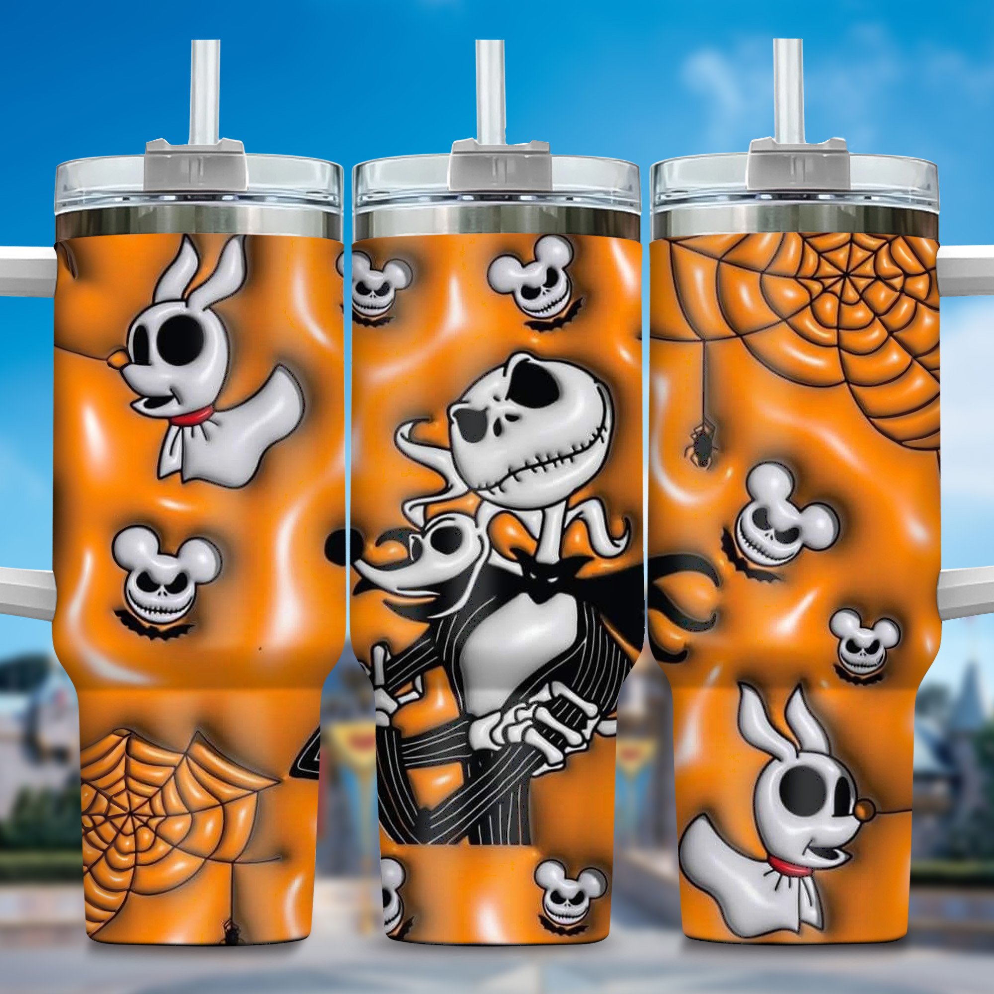 3D Jack and Sally Movies Custom Stanley Quencher 40oz Stainless Steel Tumbler With Handle
