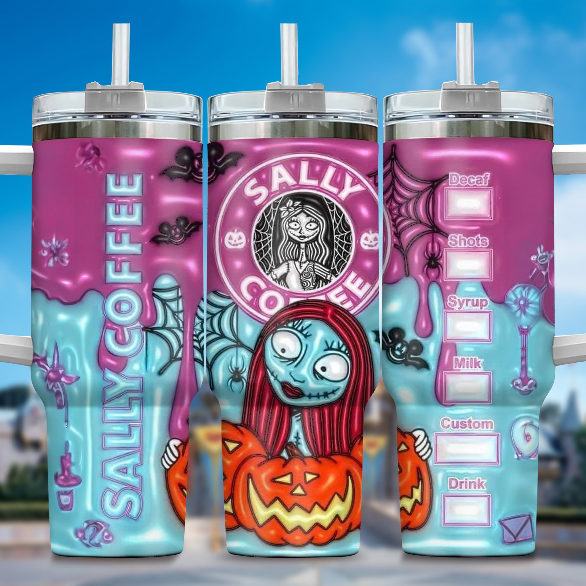 3D Jack and Sally Movies Custom Stanley Quencher 40oz Stainless Steel Tumbler With Handle