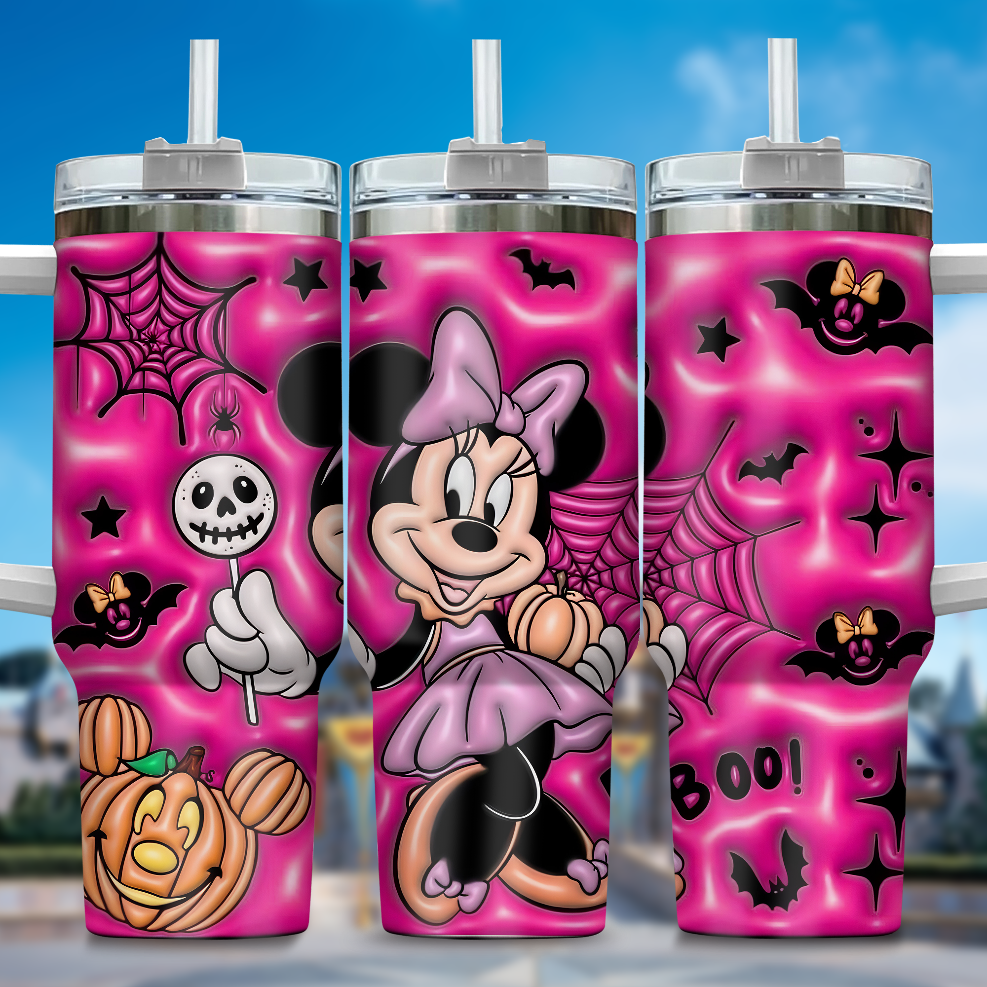 3D Minnie Mouse Cartoon Custom Stanley Quencher 40oz Stainless Steel Tumbler With Handle