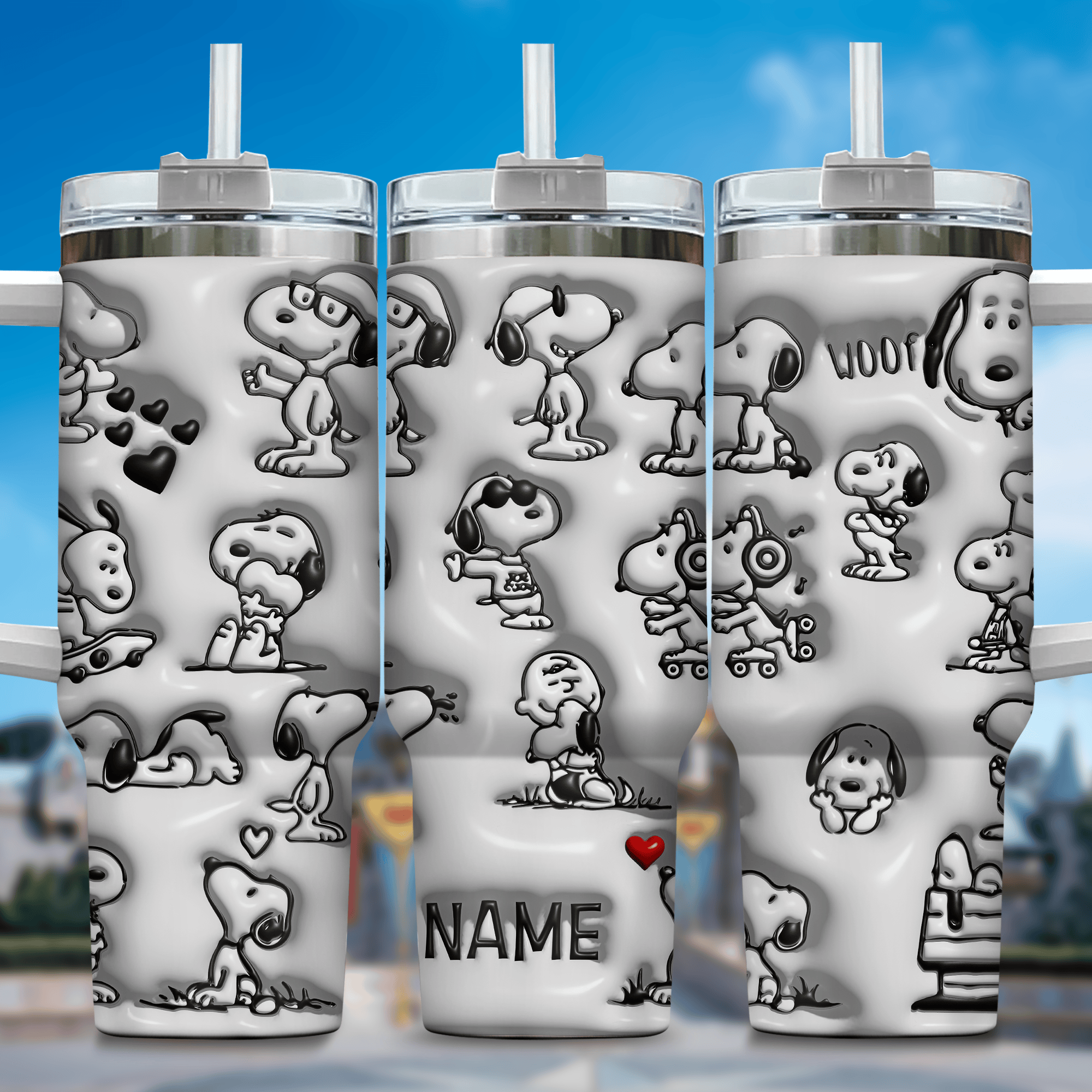 3D Snoopy Cartoon Custom Stanley Quencher 40oz Stainless Steel Tumbler With Handle
