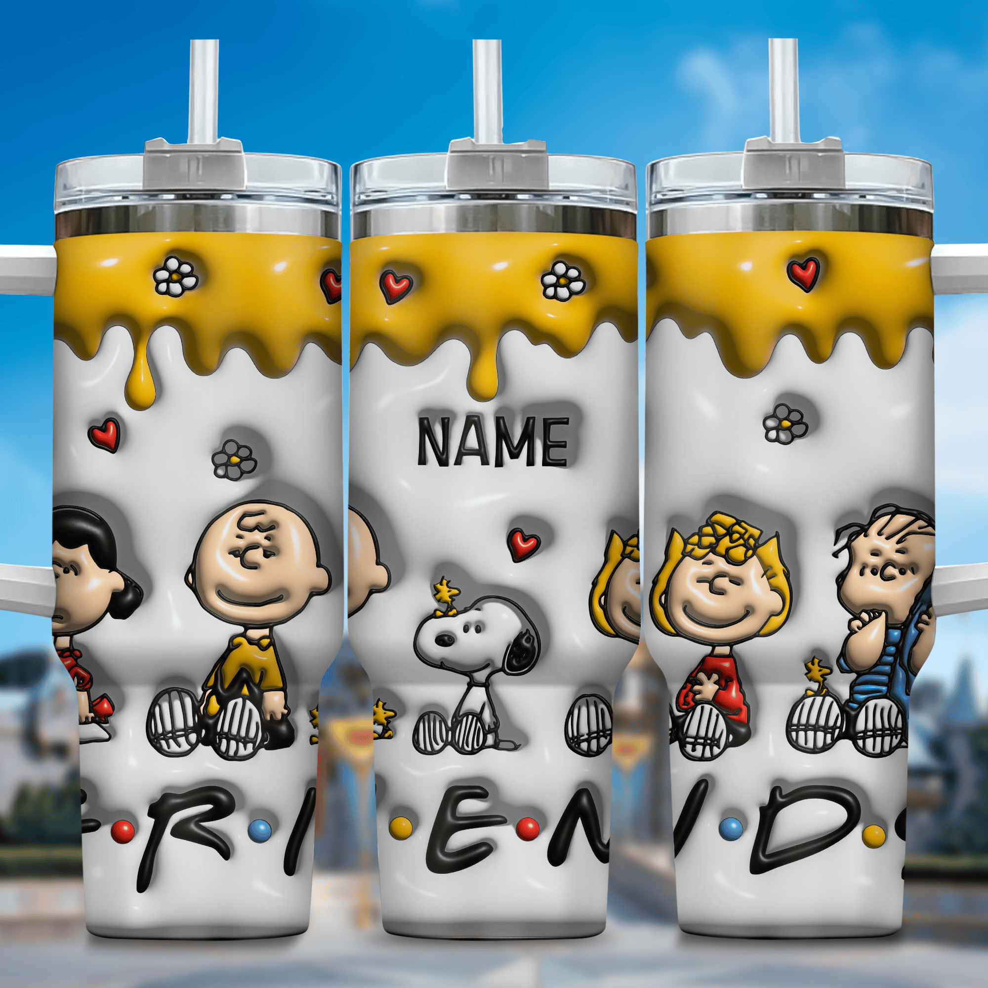 3D Snoopy Cartoon Custom Stanley Quencher 40oz Stainless Steel Tumbler With Handle