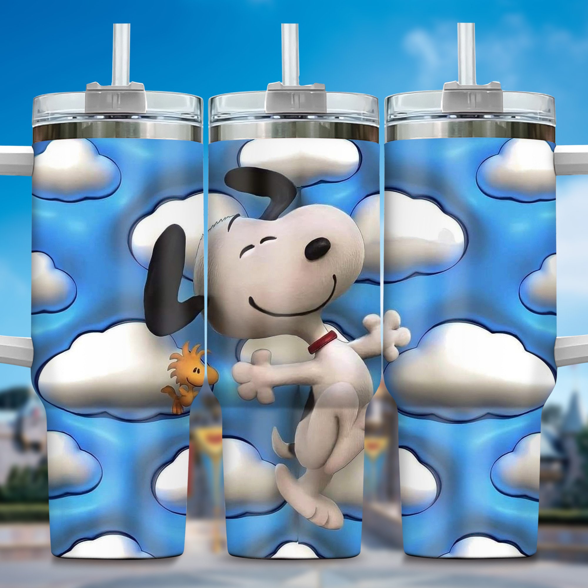 3D Snoopy Cartoon Custom Stanley Quencher 40oz Stainless Steel Tumbler With Handle