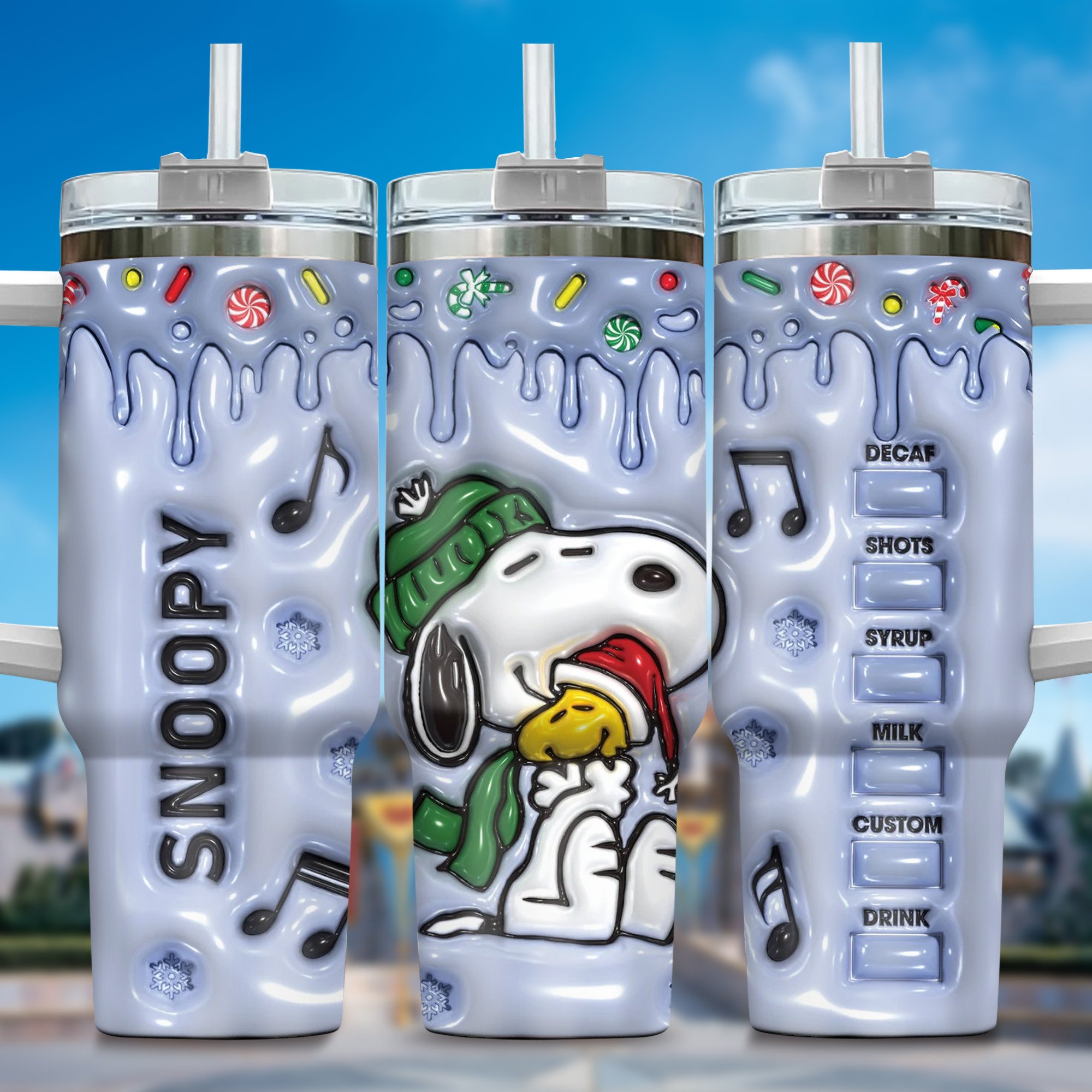 3D Snoopy Cartoon Custom Stanley Quencher 40oz Stainless Steel Tumbler With Handle