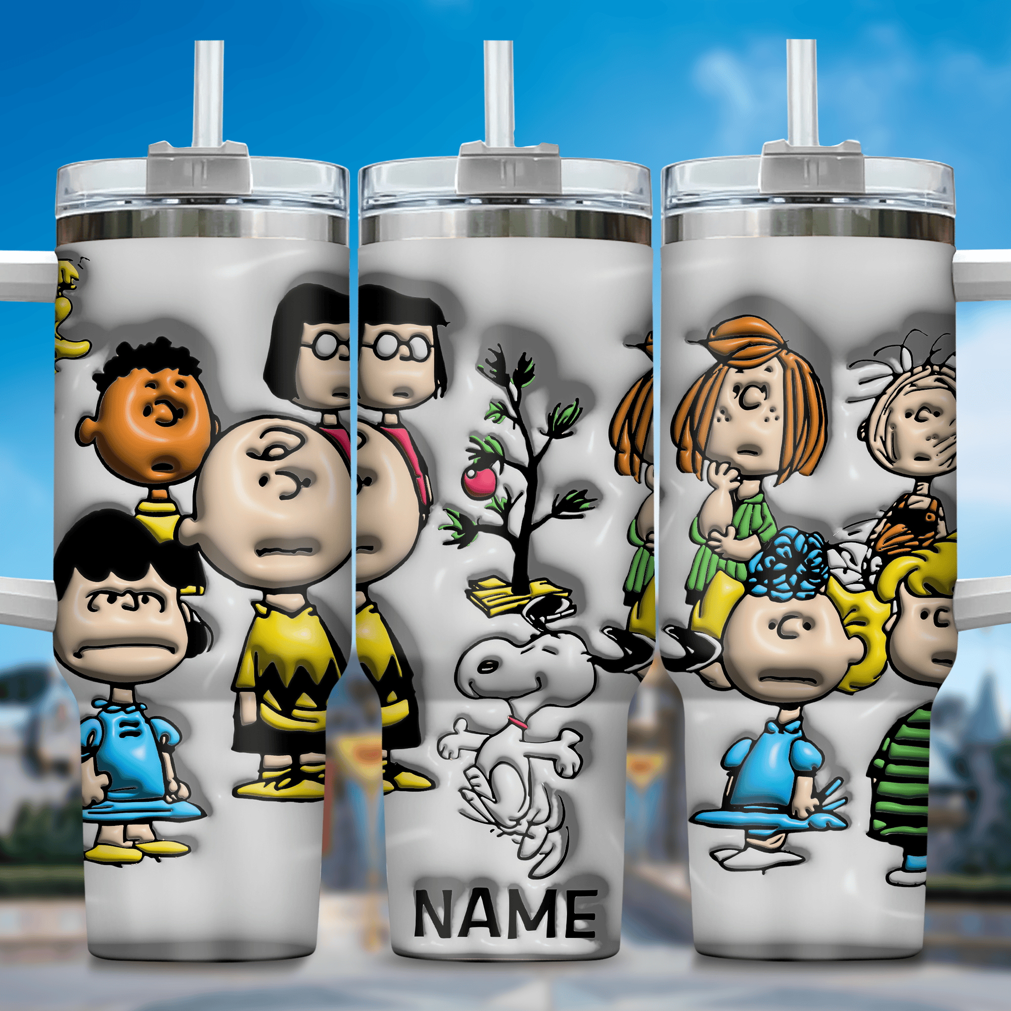 3D Snoopy Cartoon Custom Stanley Quencher 40oz Stainless Steel Tumbler With Handle