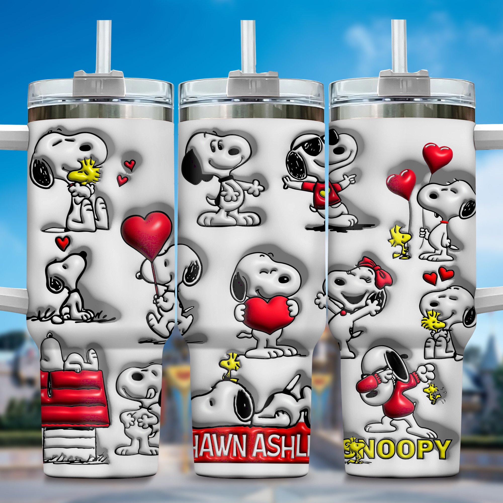 3D Snoopy Cartoon Custom Stanley Quencher 40oz Stainless Steel Tumbler With Handle