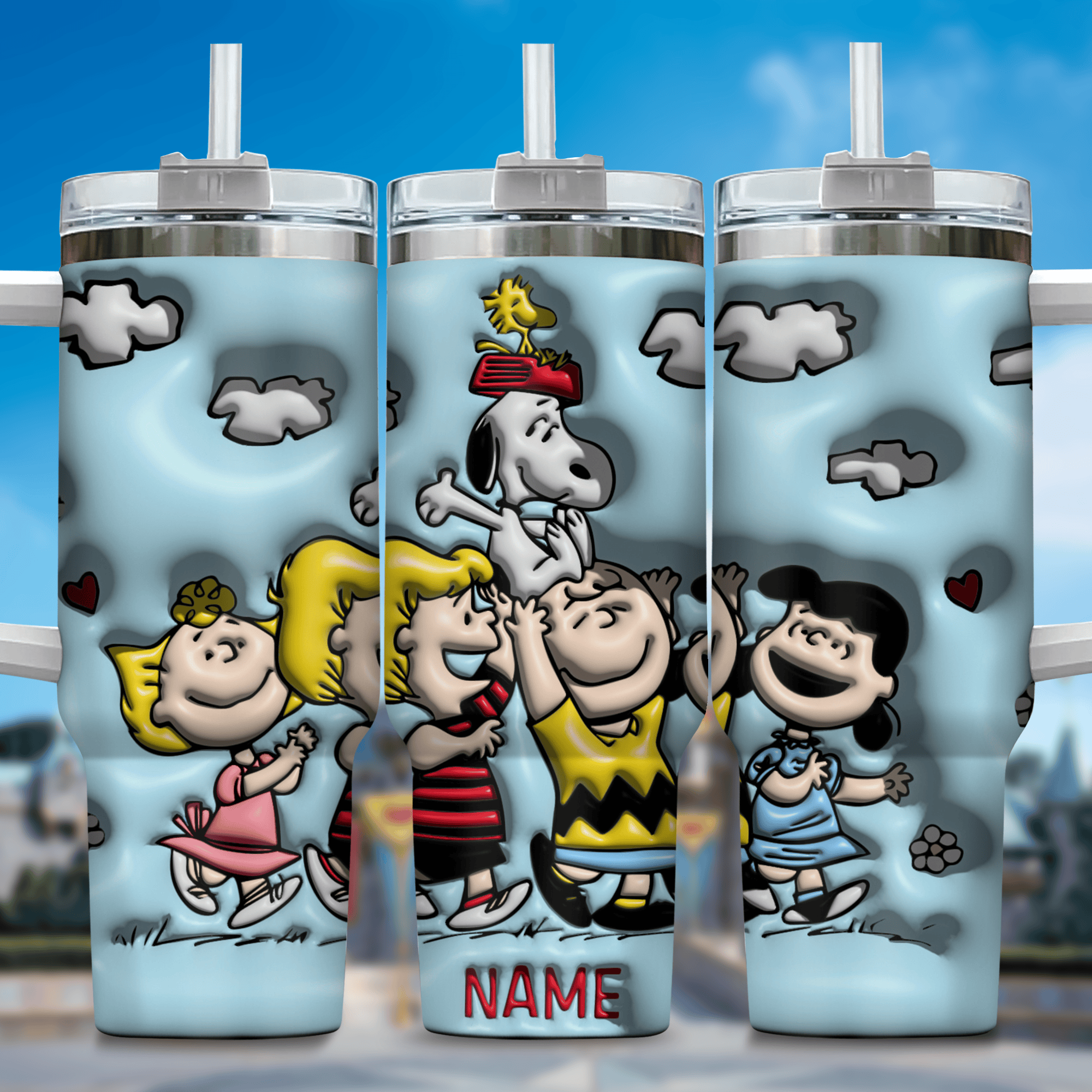 3D Snoopy Cartoon Custom Stanley Quencher 40oz Stainless Steel Tumbler With Handle