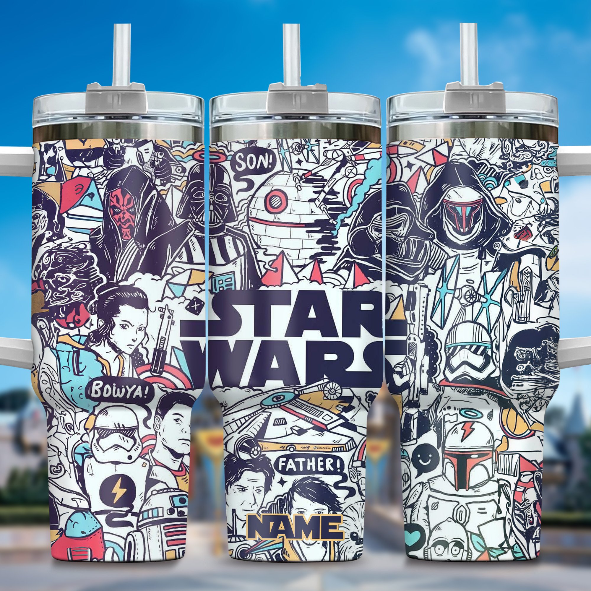 3D Star War Movies Custom Stanley Quencher 40oz Stainless Steel Tumbler With Handle