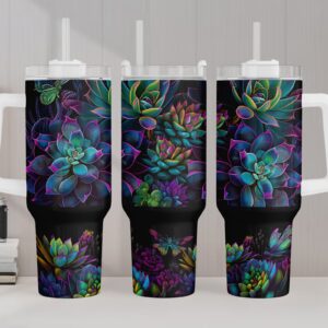 3D Succulent Custom Stanley Quencher 40oz Stainless Steel Tumbler With Handle