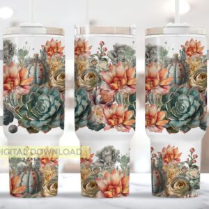 3D Succulent Custom Stanley Quencher 40oz Stainless Steel Tumbler With Handle