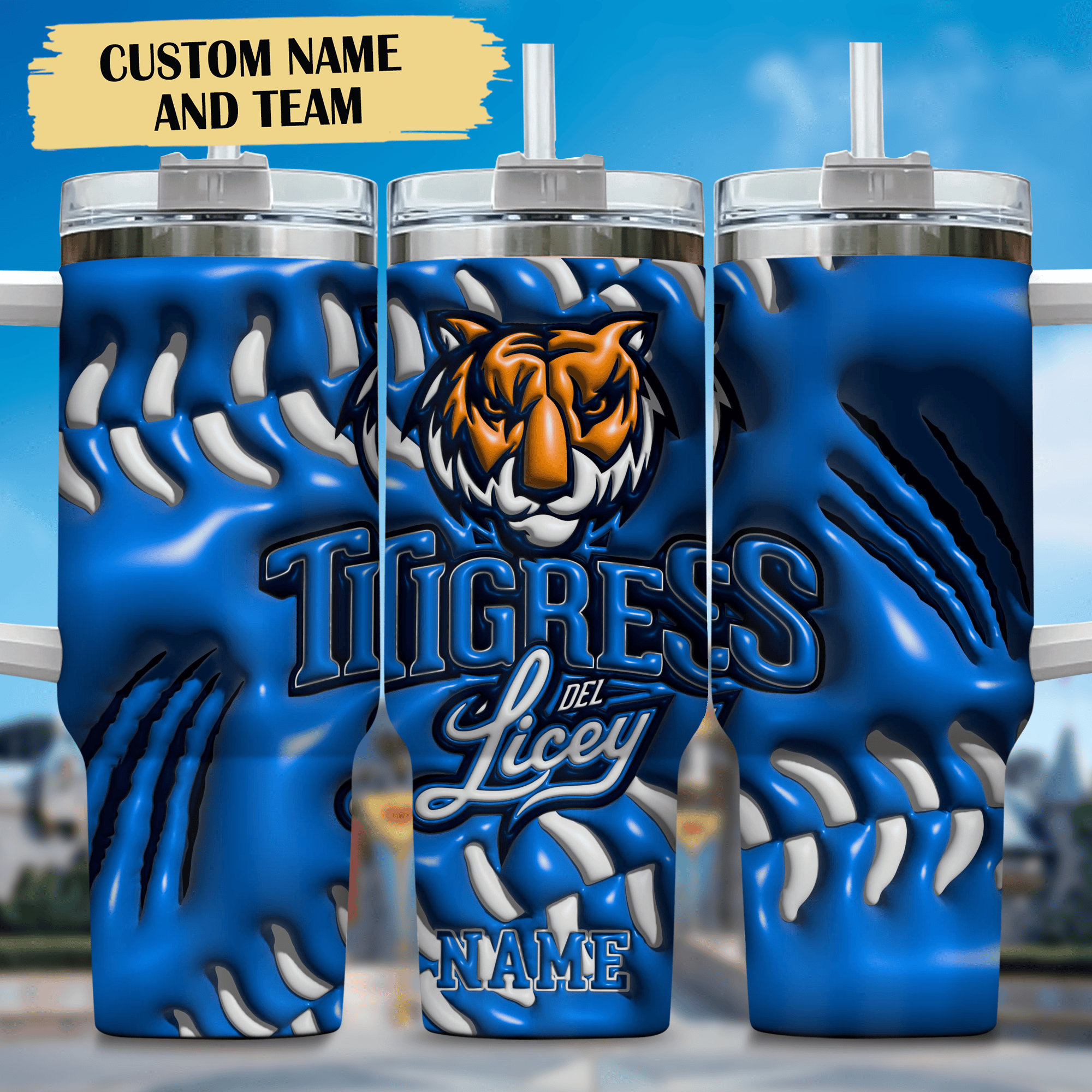 3D Tigres Del Licey MLB,MLB Custom Stanley Quencher 40oz Stainless Steel Tumbler With Handle