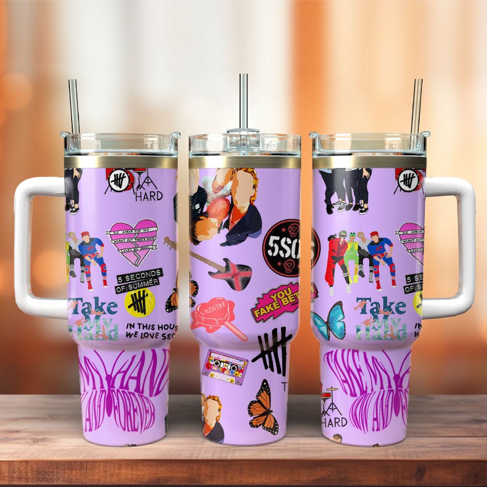 5 Seconds of Summer Rock Band Music Custom Stanley Quencher 40oz Stainless Steel Tumbler With Handle