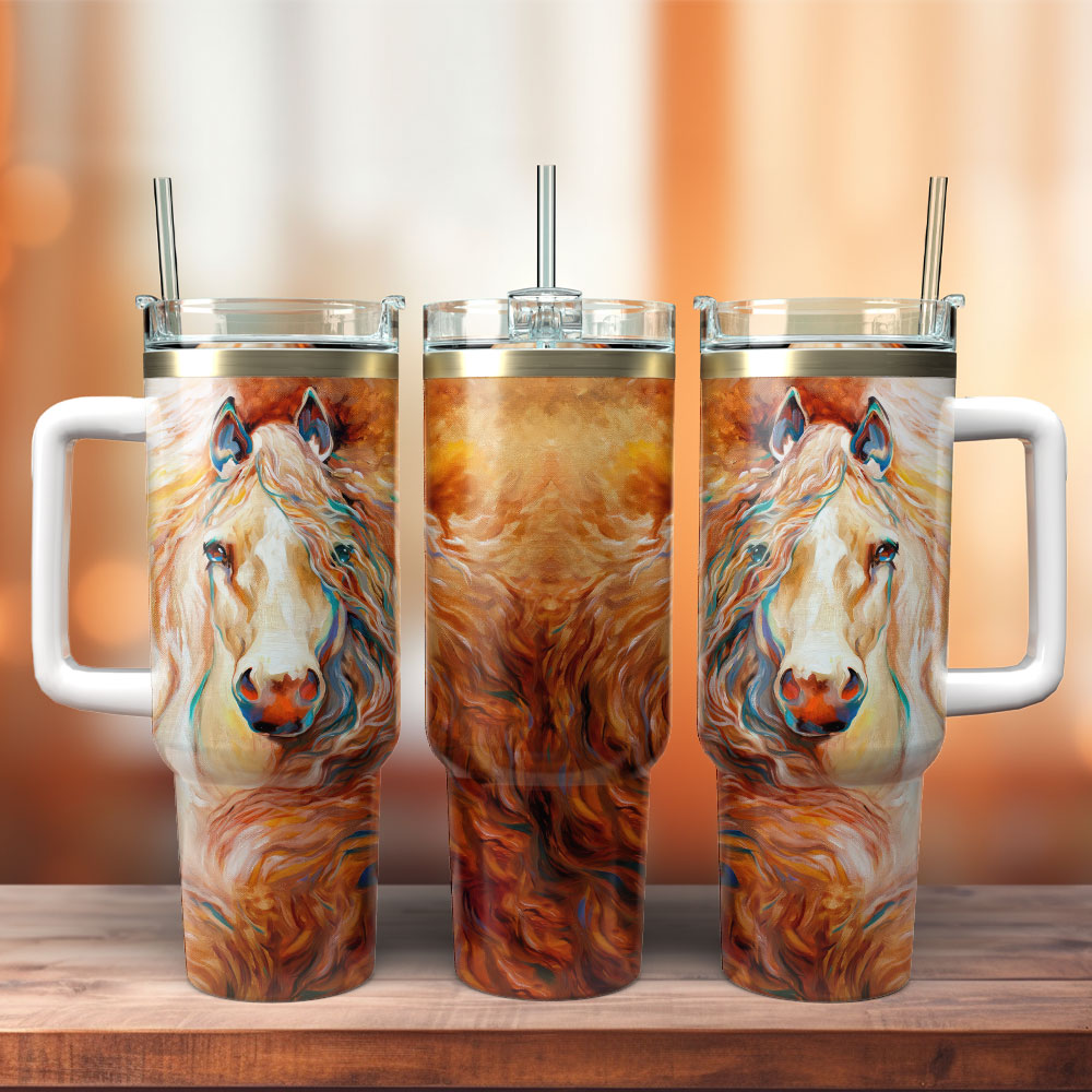 Abstract Horse Artwork Custom Stanley Quencher 40oz Stainless Steel Tumbler With Handle