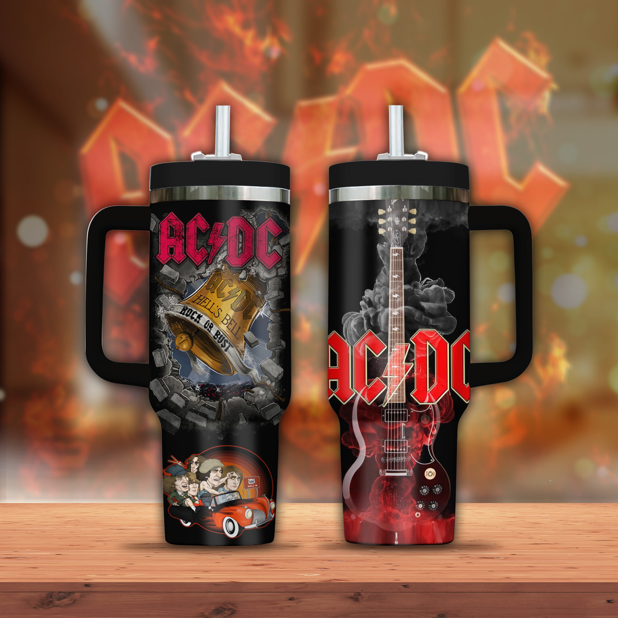 AC/DC Music Custom Stanley Quencher 40oz Stainless Steel Tumbler With Handle