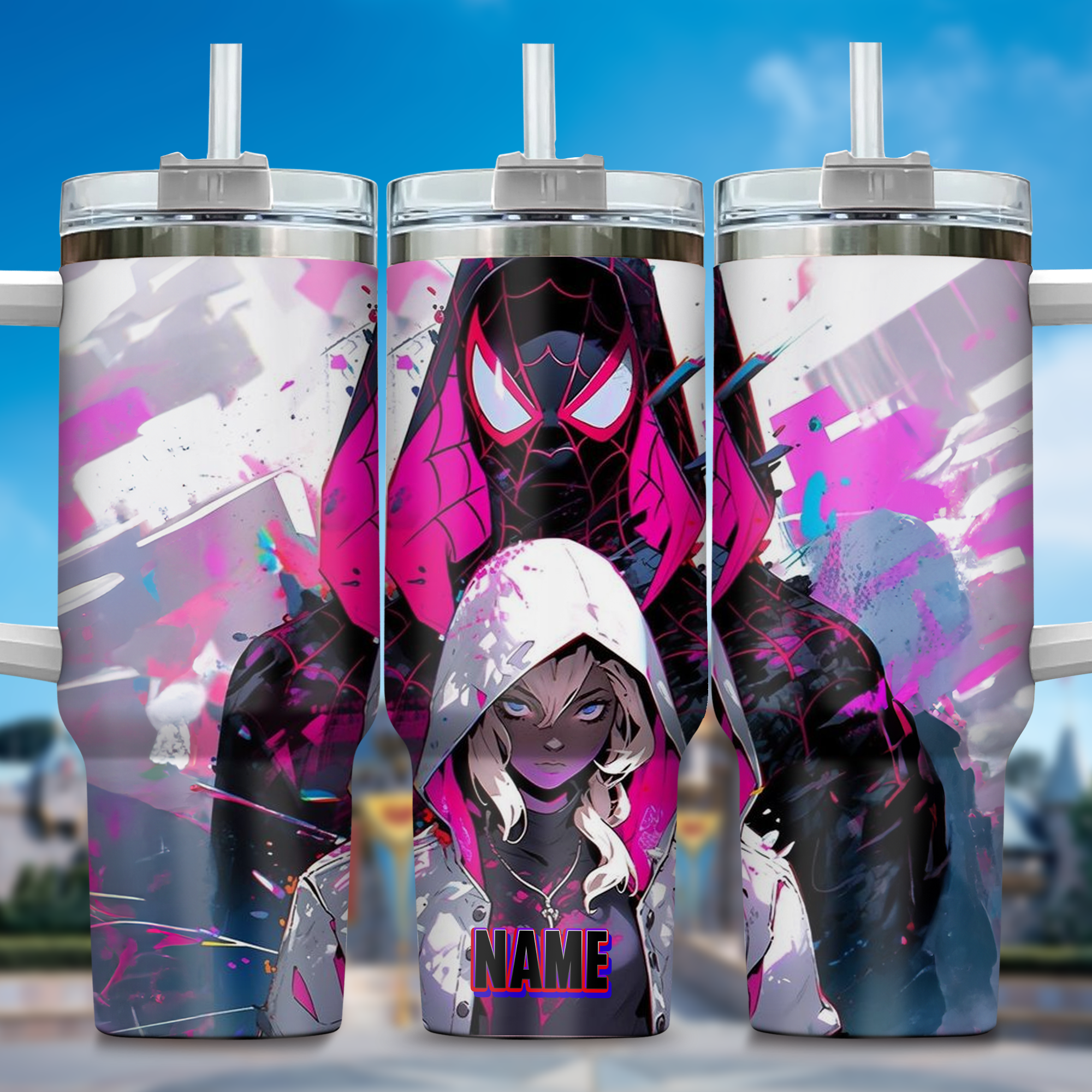 Across the Spider-Verse Movies Custom Stanley Quencher 40oz Stainless Steel Tumbler With Handle
