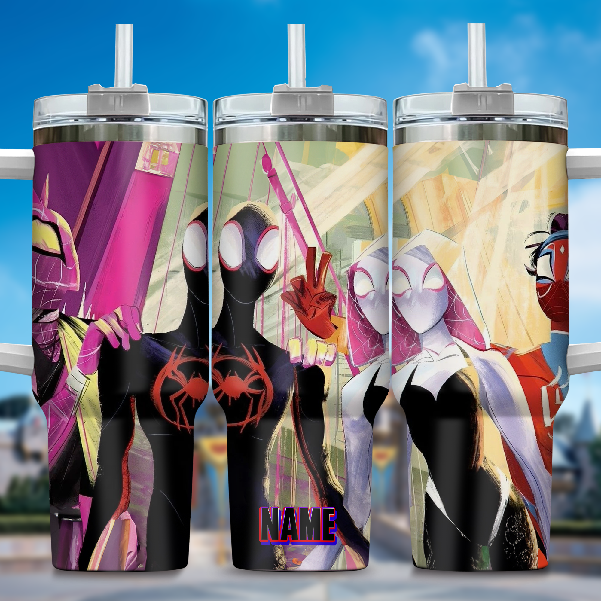 Across the Spider-Verse Movies Custom Stanley Quencher 40oz Stainless Steel Tumbler With Handle