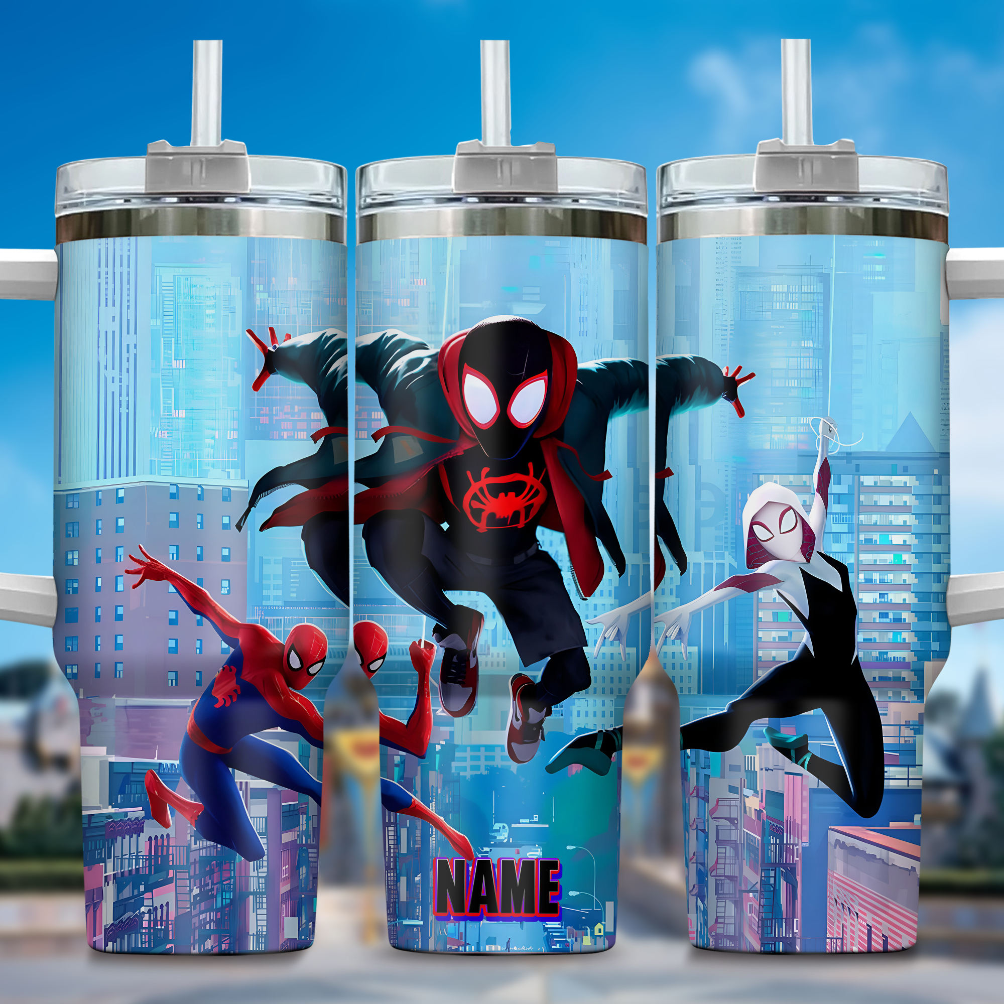 Across the Spider-Verse Movies Custom Stanley Quencher 40oz Stainless Steel Tumbler With Handle