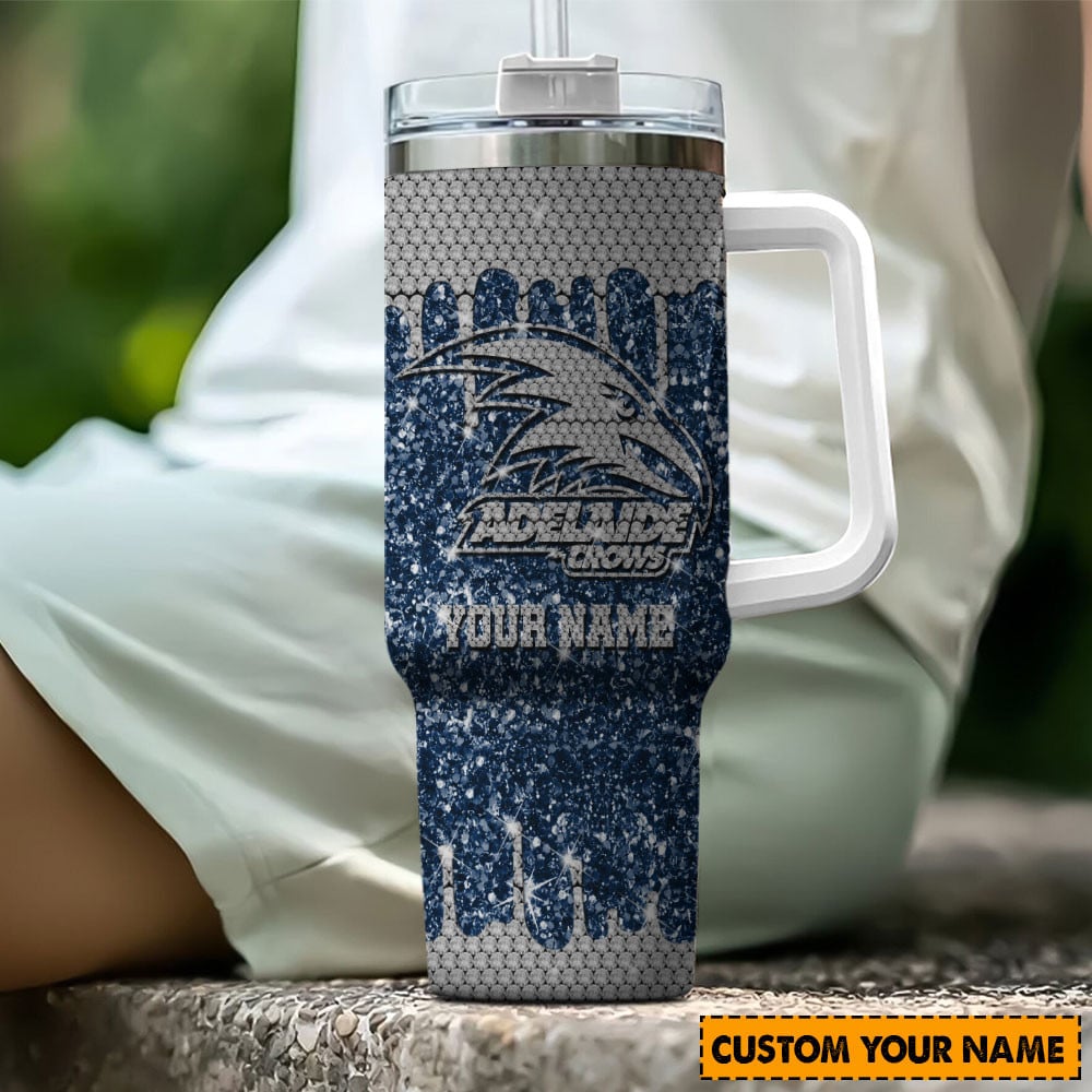 Adelaide Crows AFL Glitter Custom Stanley Quencher 40oz Stainless Steel Tumbler With Handle