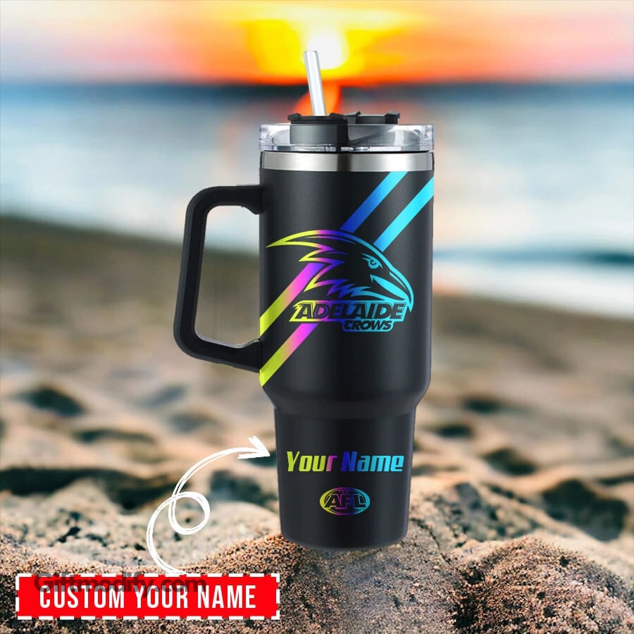 Adelaide Crows AFL Hologram Logo Custom Stanley Quencher 40oz Stainless Steel Tumbler With Handle