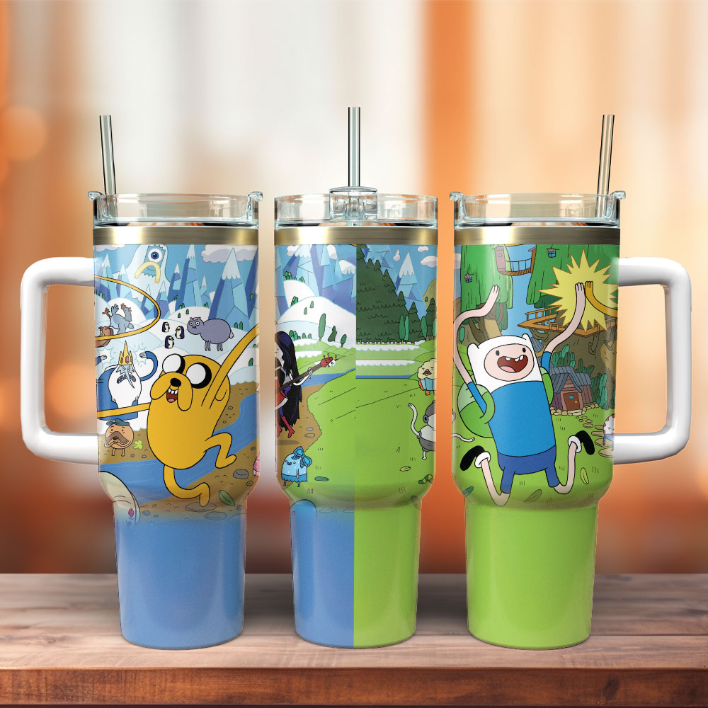 Adventure Time TV Series Custom Stanley Quencher 40oz Stainless Steel Tumbler With Handle