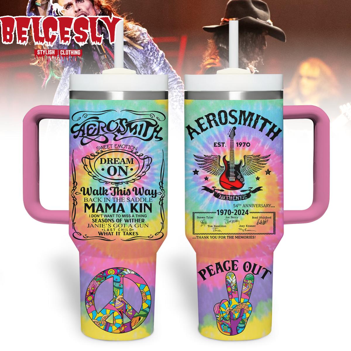 Aerosmith Music Custom Stanley Quencher 40oz Stainless Steel Tumbler With Handle
