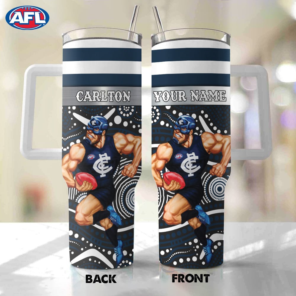 AFL Carlton Blues Mascot Custom Stanley Quencher 40oz Stainless Steel Tumbler With Handle