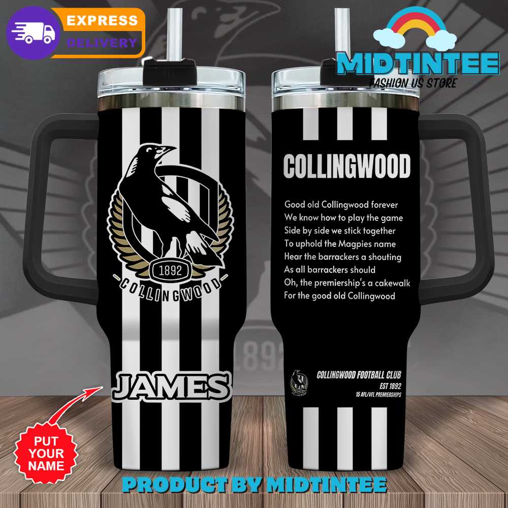AFL Collingwood FC Custom Stanley Quencher 40oz Stainless Steel Tumbler With Handle