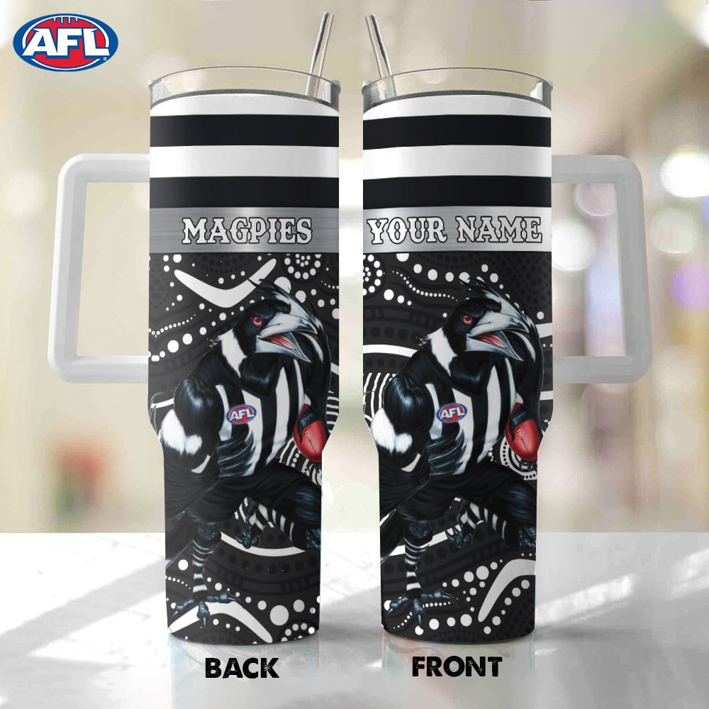 AFL Collingwood Magpies Mascot Custom Stanley Quencher 40oz Stainless Steel Tumbler With Handle