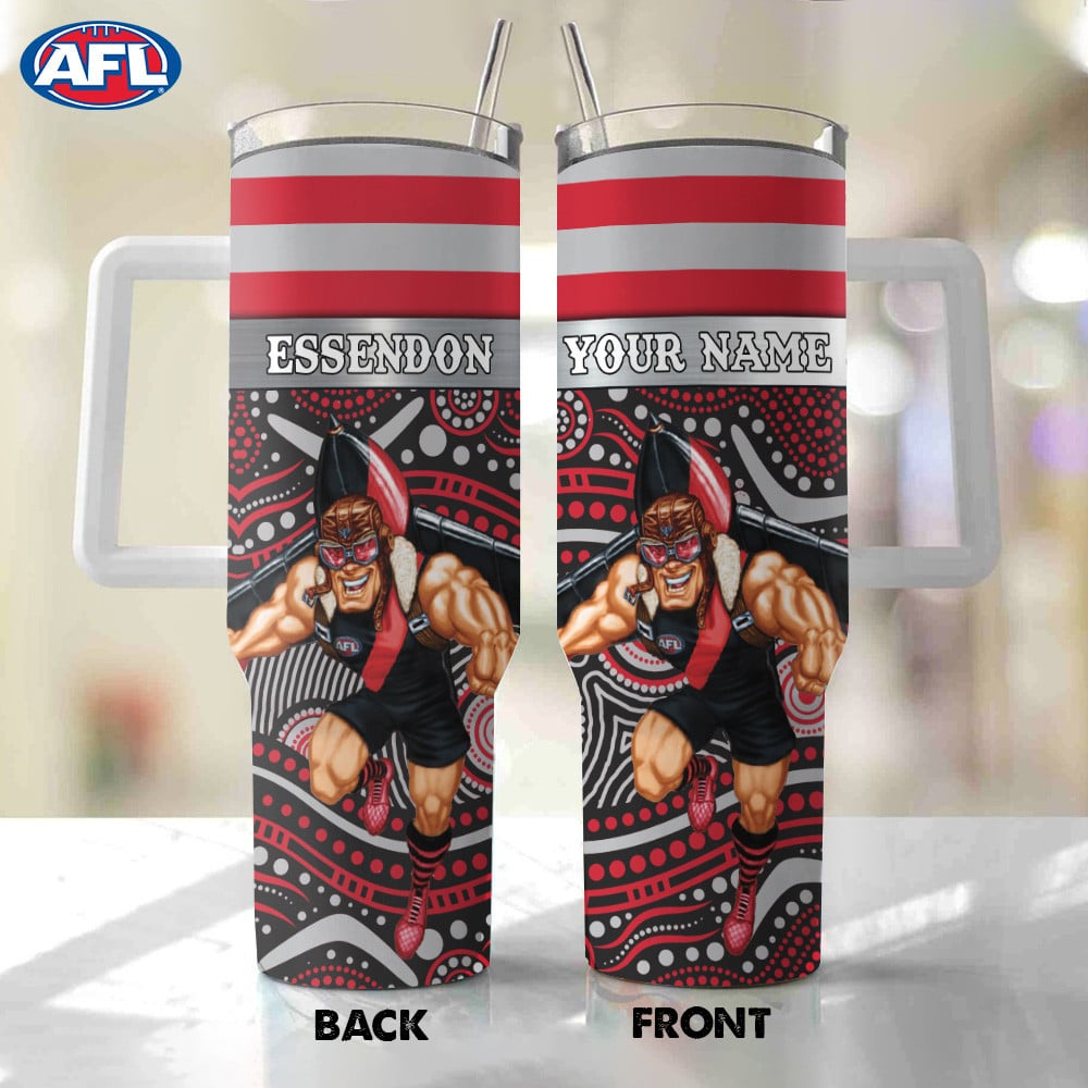AFL Essendon Mascot Custom Stanley Quencher 40oz Stainless Steel Tumbler With Handle
