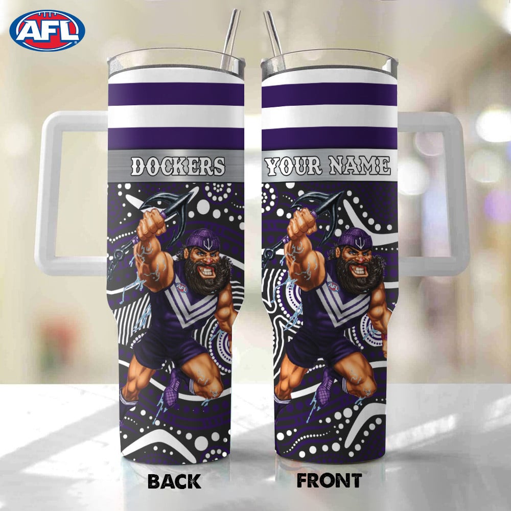 AFL Fremantle Dockers Mascot Custom Stanley Quencher 40oz Stainless Steel Tumbler With Handle