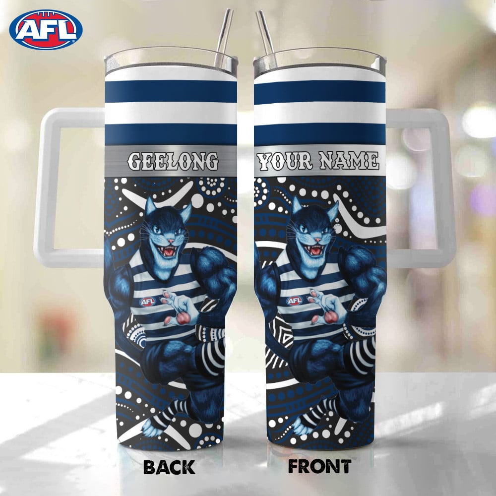 AFL Geelong Cats Mascot Custom Stanley Quencher 40oz Stainless Steel Tumbler With Handle