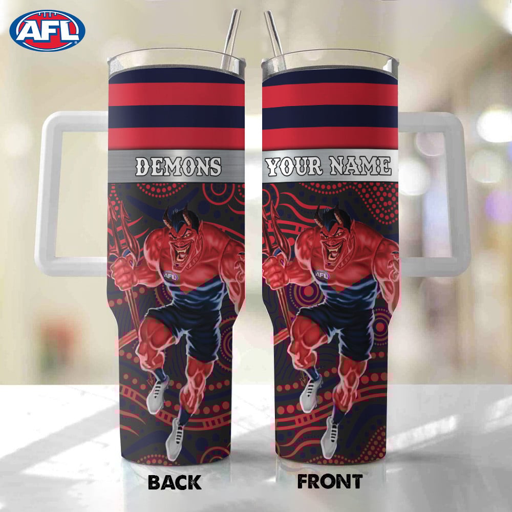 AFL Melbourne Demons Mascot Custom Stanley Quencher 40oz Stainless Steel Tumbler With Handle
