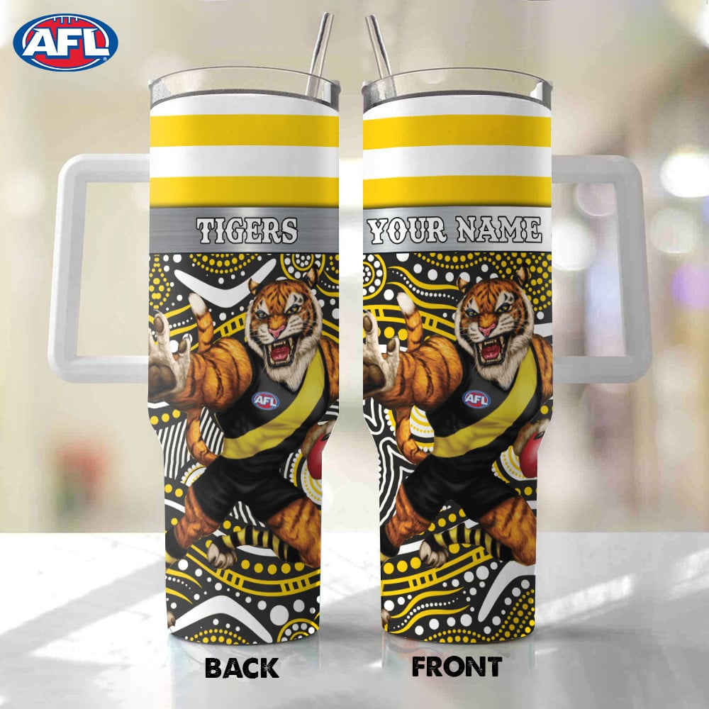 AFL Richmond Tigers Mascot Custom Stanley Quencher 40oz Stainless Steel Tumbler With Handle