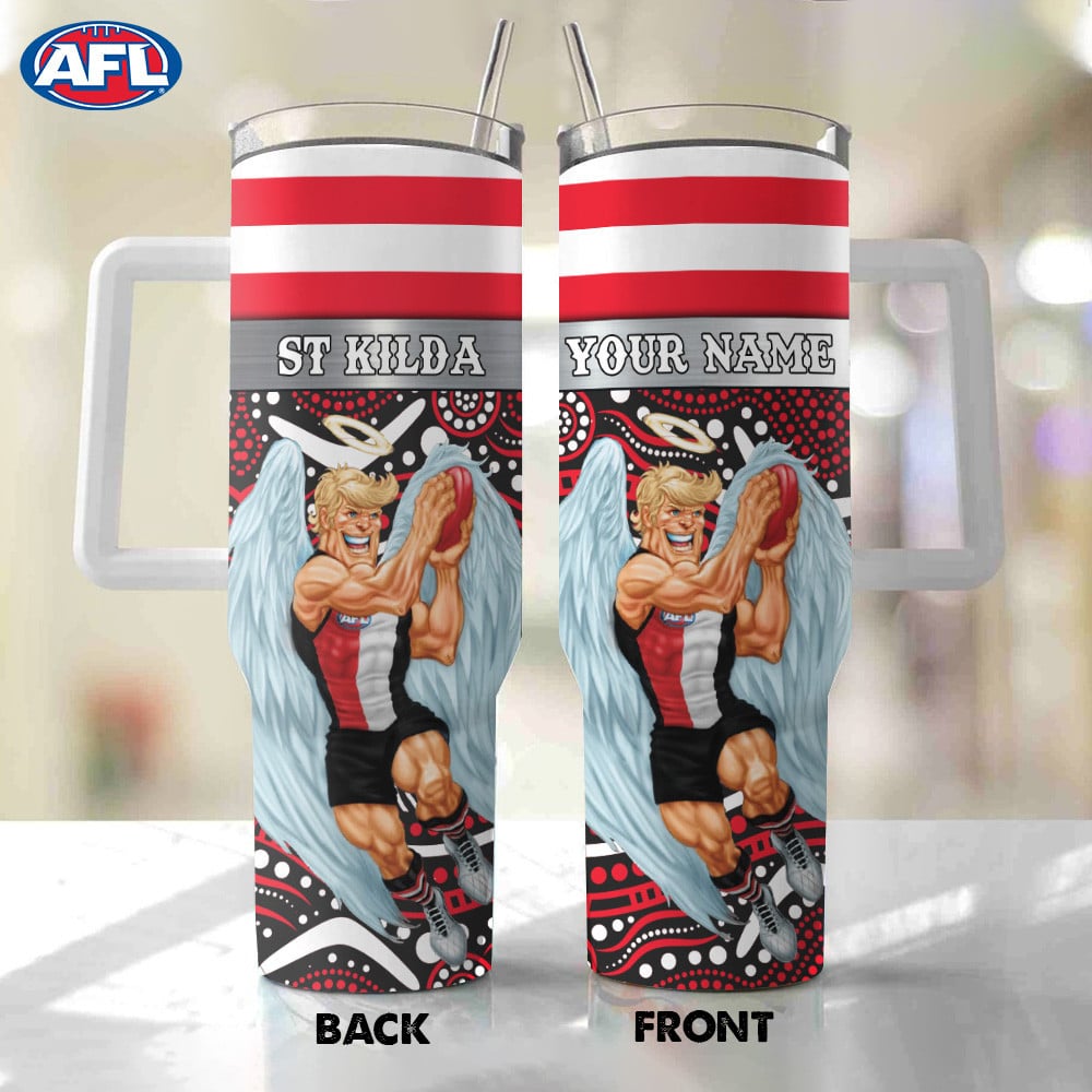 AFL St Kilda Mascot Custom Stanley Quencher 40oz Stainless Steel Tumbler With Handle