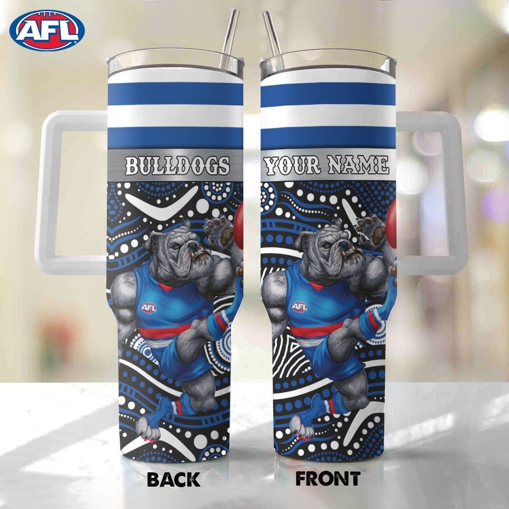 AFL Western Bulldogs Mascot Custom Stanley Quencher 40oz Stainless Steel Tumbler With Handle
