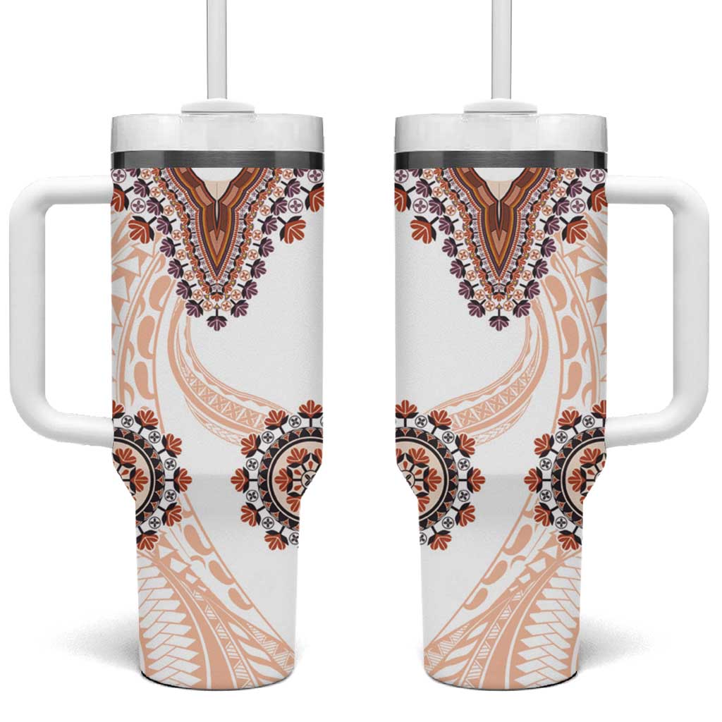 Africa Dashiki With Polynesian Beige Custom Stanley Quencher 40oz Stainless Steel Tumbler With Handle