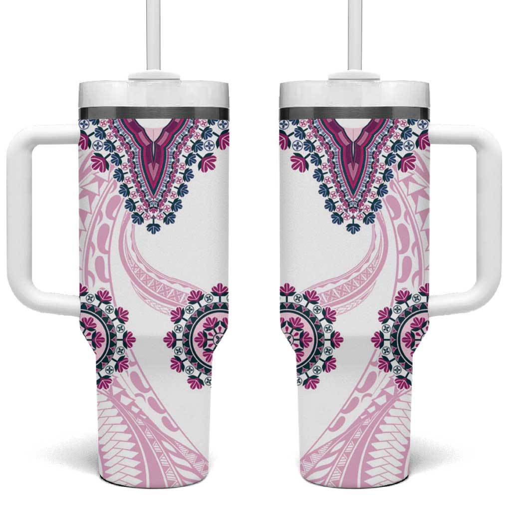 Africa Dashiki With Polynesian Pink Custom Stanley Quencher 40oz Stainless Steel Tumbler With Handle