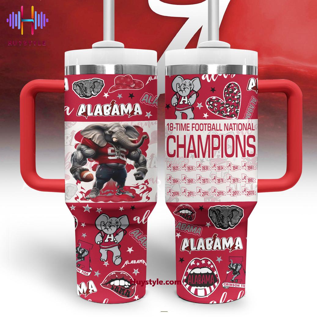 Alabama Crimson Tide Football NCAA Custom Stanley Quencher 40oz Stainless Steel Tumbler With Handle